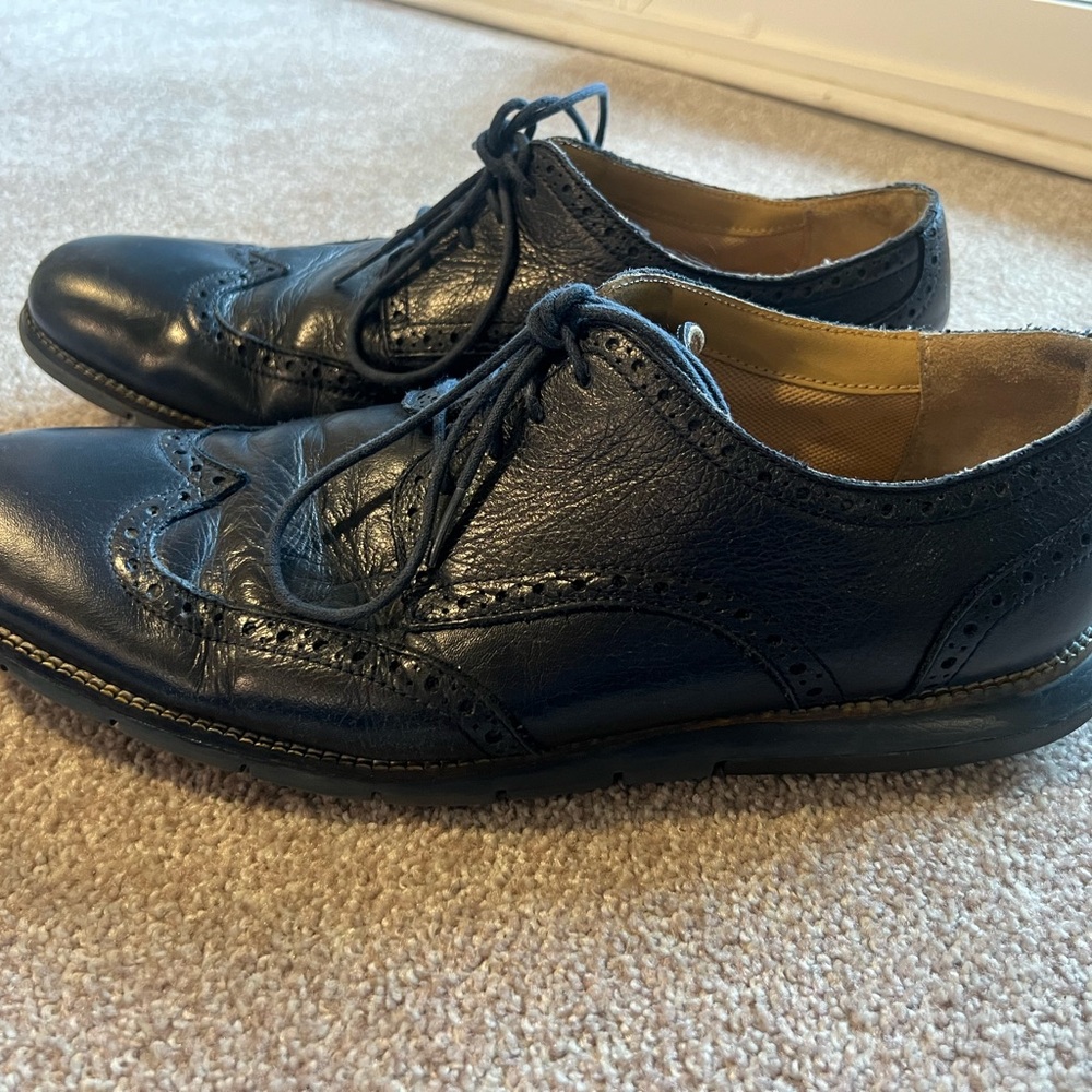 COLE HAAN-Blue Leather, Mens Wing.Tip Oxford Dress Shoes-(12 M)